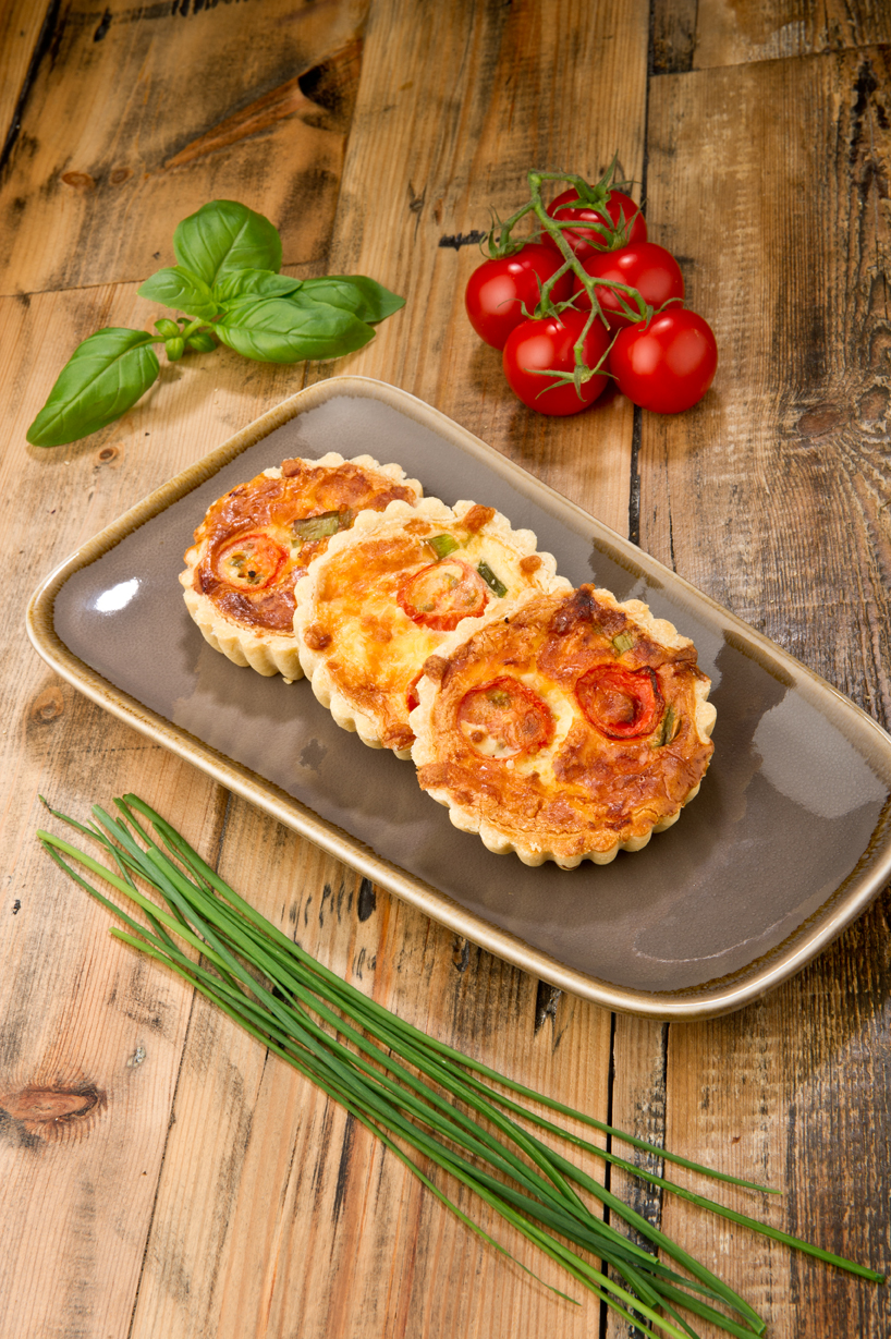 Quiche canapes ready for serving or delivery