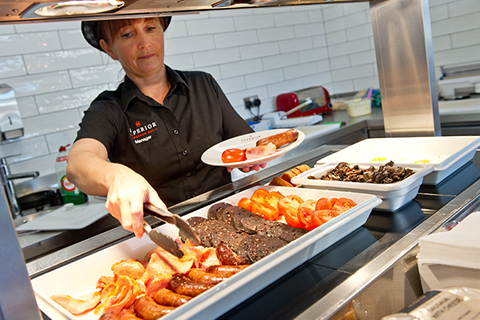 Breakfast bar serving cooked food